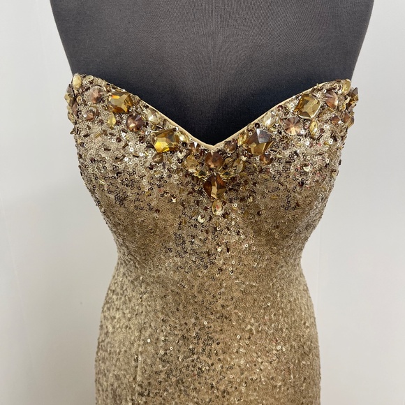 Val Stefani Moonlight Design Gold Sequin Strapless Gown Size 8 Prom Pageant NWT - Picture 3 of 13